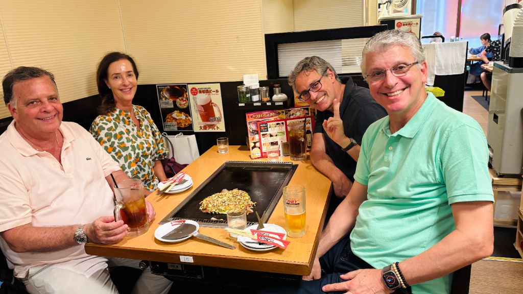 Okonomiyaki dinner with guests in Osaka